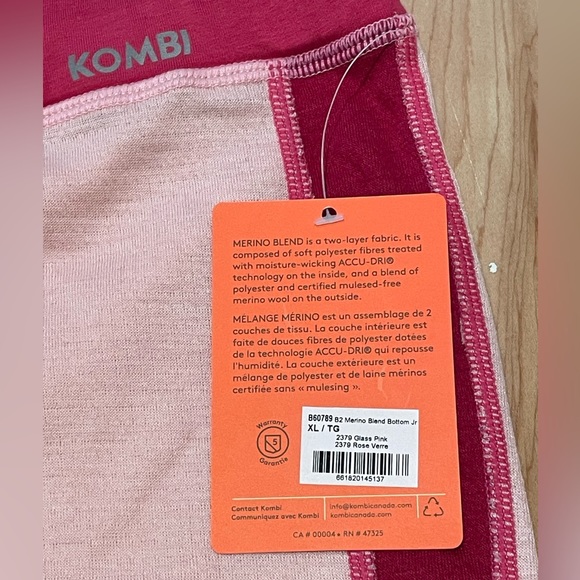 NWT Kombi Merino Blend Baselayer Bottom Girls XL 14 Pink - Picture 6 of 8
